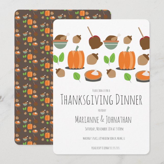 Invitation Dîner de Thanksgiving automnal mélange pour fête d (Devant / Derrière)