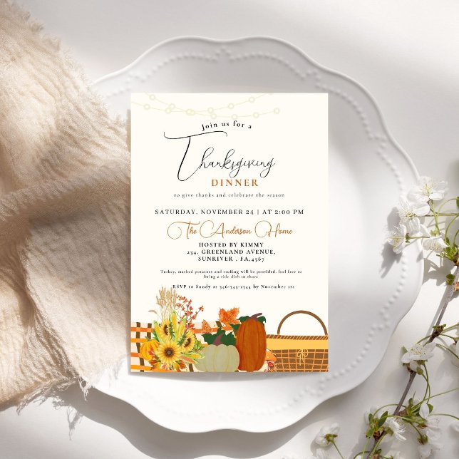 Invitation Dîner de Thanksgiving automne Citrouille Dinde fêt (Créateur téléchargé)