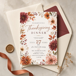 Invitation Dîner de Thanksgiving Automne Dahlia