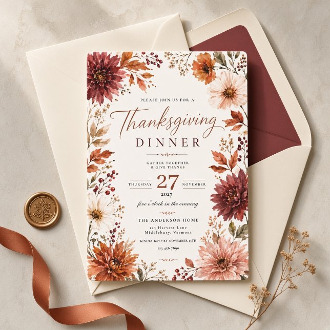 Invitation Dîner de Thanksgiving Automne Dahlia (Créateur téléchargé)