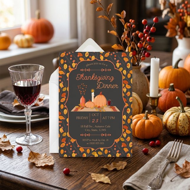 Invitation Dîner de Thanksgiving aux citrouilles du feuillage (Créateur téléchargé)