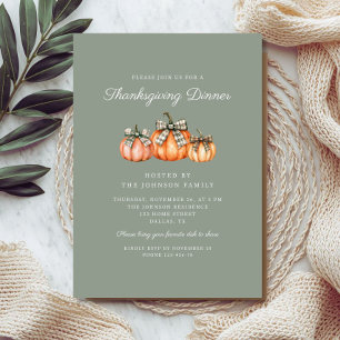 Invitation Dîner de Thanksgiving aux citrouilles orange rusti