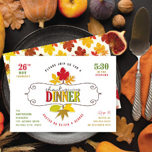 Invitation Dîner de Thanksgiving aux feuilles colorées Fête d