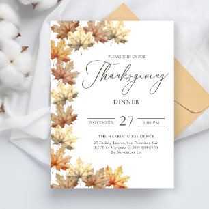 Invitation Dîner de Thanksgiving aux feuilles d'automne