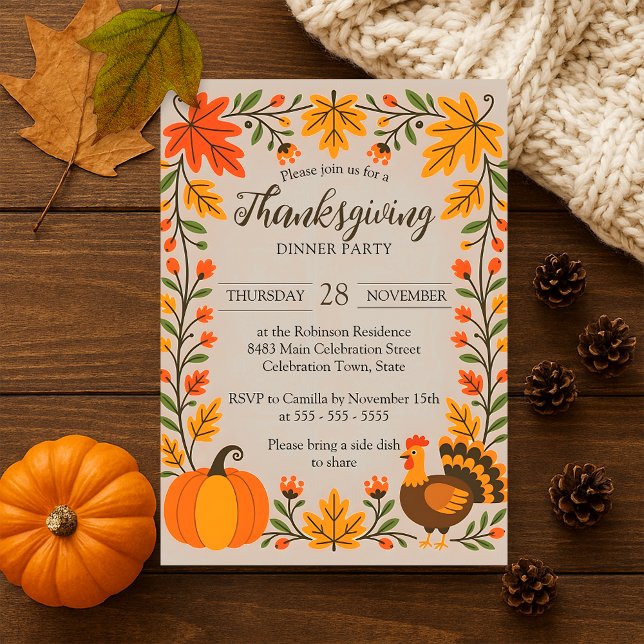 Invitation Dîner de Thanksgiving aux feuilles d'automne de di (Créateur téléchargé)