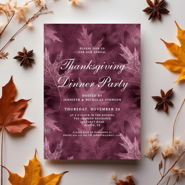 Invitation Dîner de Thanksgiving aux feuilles d'automne éléga (Elegant Fall Leaves Thanksgiving Dinner Party Invitation)