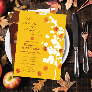 Invitation Dîner de Thanksgiving aux feuilles d'automne jaune
