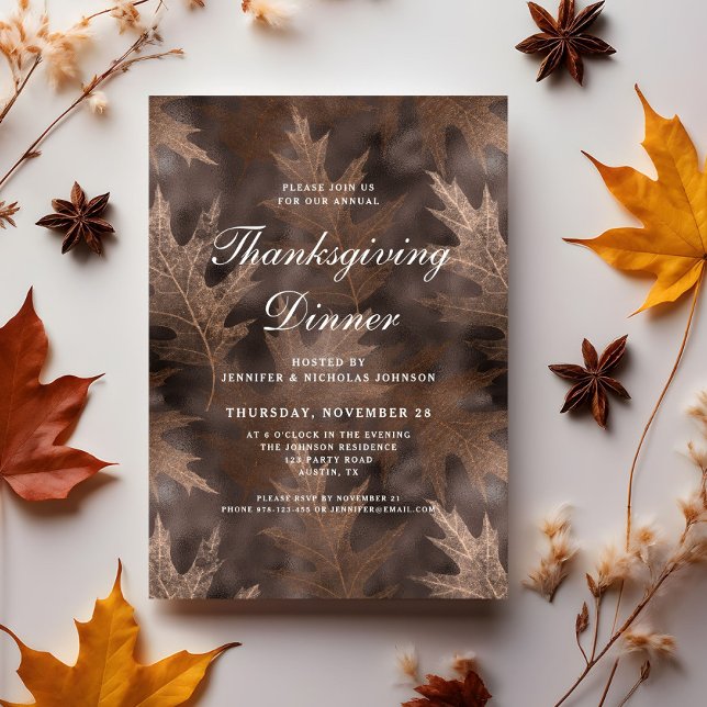 Invitation Dîner de Thanksgiving aux feuilles d'automne rusti (Rustic Fall Leaves Thanksgiving Dinner Invitation)