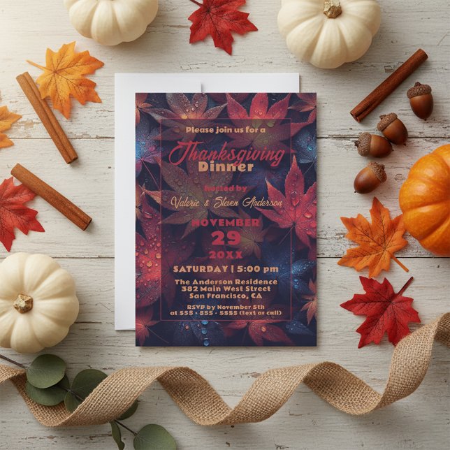 Invitation Dîner de Thanksgiving aux feuilles d'érable automn (Créateur téléchargé)
