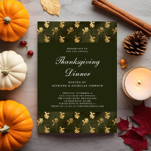 Invitation Dîner de Thanksgiving aux feuilles vertes élégante