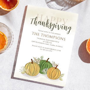 Invitation Dîner de Thanksgiving aux gourdes aquarelles