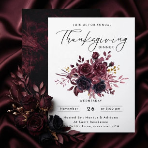 Invitation Dîner de Thanksgiving aux roses sombres de Bourgog