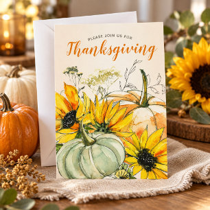 Invitation Dîner de Thanksgiving aux tournesols et citrouille