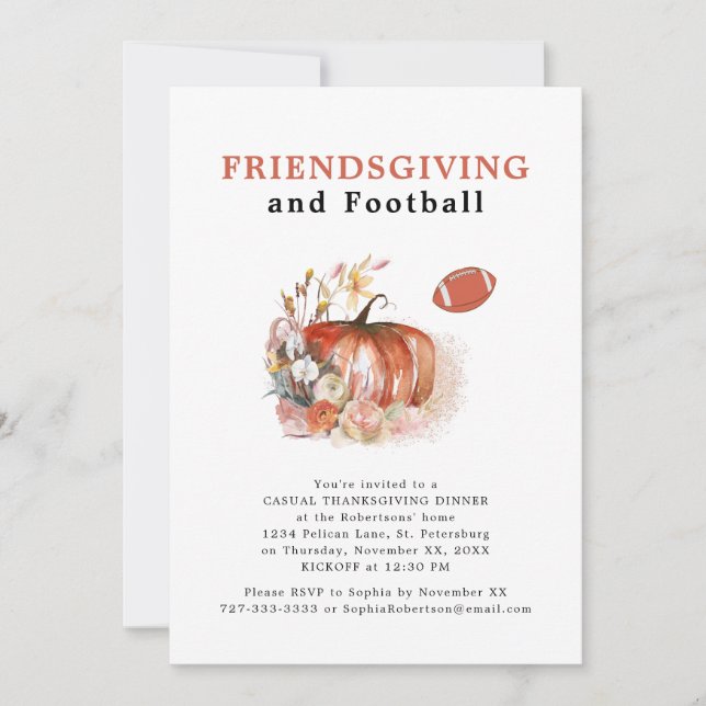 Invitation Dîner de Thanksgiving avec amis et football améric (Devant)