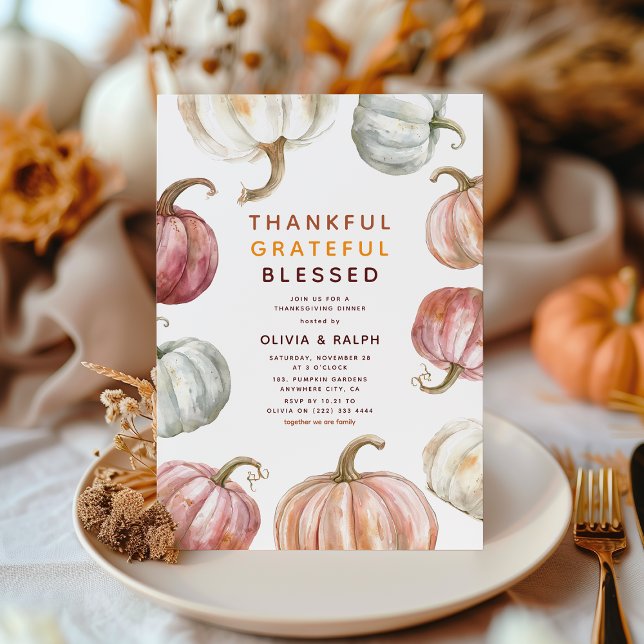 Invitation Dîner de Thanksgiving avec citrouille à l'aquarell (Créateur téléchargé)
