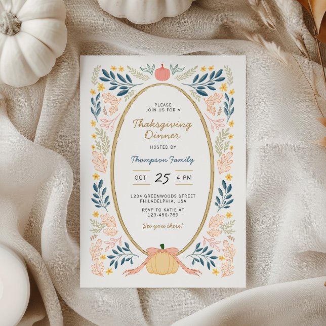 Invitation Dîner de Thanksgiving avec citrouilles et arc d'au (Créateur téléchargé)