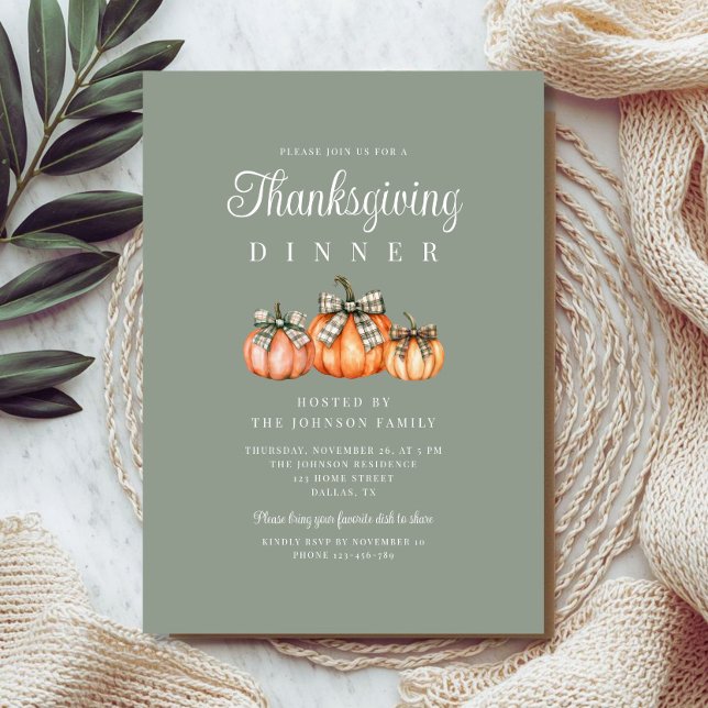 Invitation Dîner de Thanksgiving avec des citrouilles orange  (Rustic Orange Pumpkins Thanksgiving Dinner Invitation)
