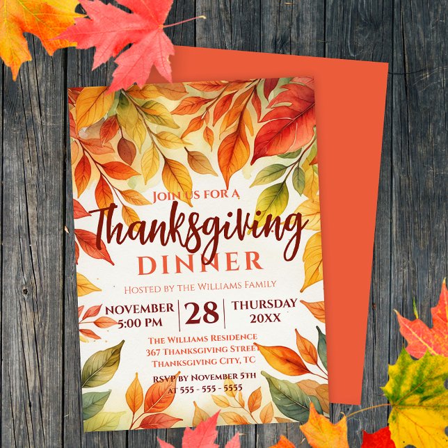 Invitation Dîner de Thanksgiving avec feuillage automnal à l' (Créateur téléchargé)