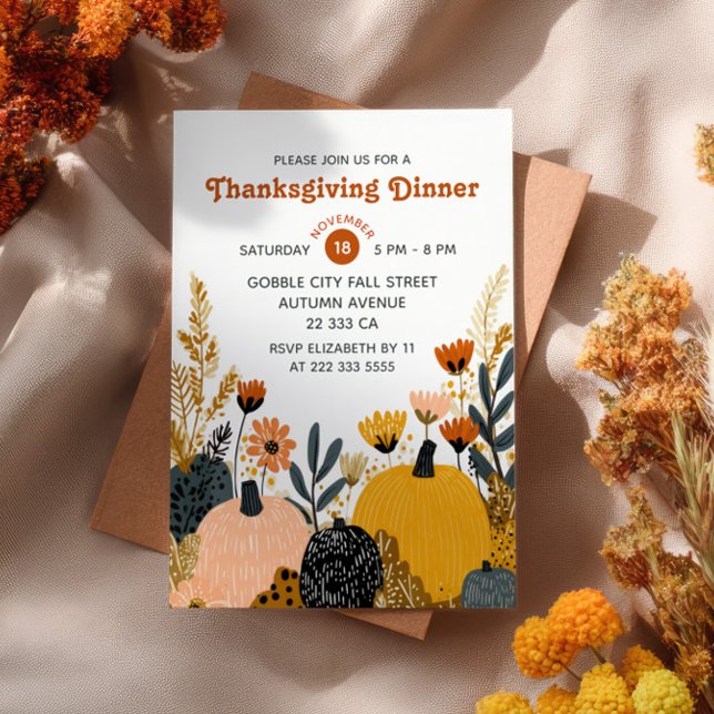 Invitation Dîner de Thanksgiving avec feuillage d'automne lum (Créateur téléchargé)