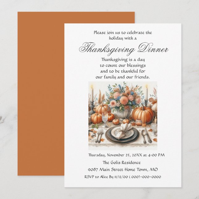 Invitation Dîner de Thanksgiving avec la famille et les amis  (Devant / Derrière)