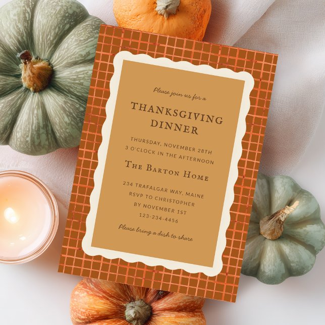 Invitation Dîner de Thanksgiving avec tarte à la citrouille a (Watercolor Pumpkin Pie Thanksgiving Dinner Party Invitation)