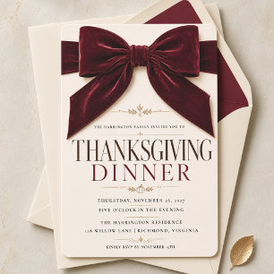 Invitation Dîner de Thanksgiving avec un nœud en Bourgogne de
