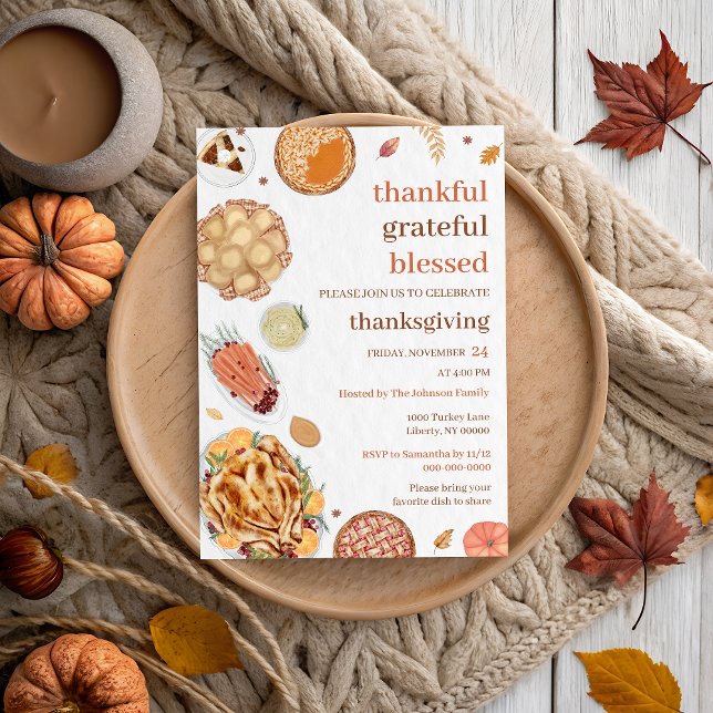 Invitation Dîner de Thanksgiving Béni Reconnaissant Grateful  (Créateur téléchargé)