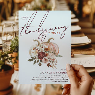 Invitation Dîner de Thanksgiving Boho Pumpkin Automne Fleurit