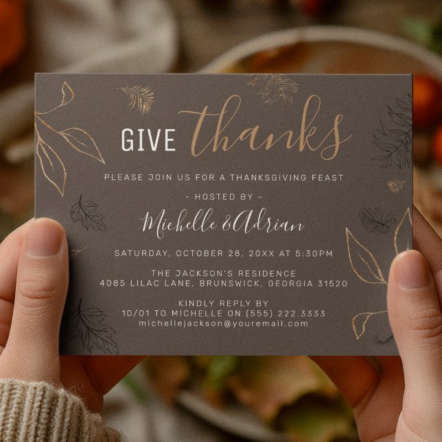 Invitation Dîner de Thanksgiving Botanique Élégant (Créateur téléchargé)