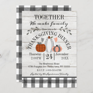Invitation Dîner de Thanksgiving Buffalo Plaid Citrouilles