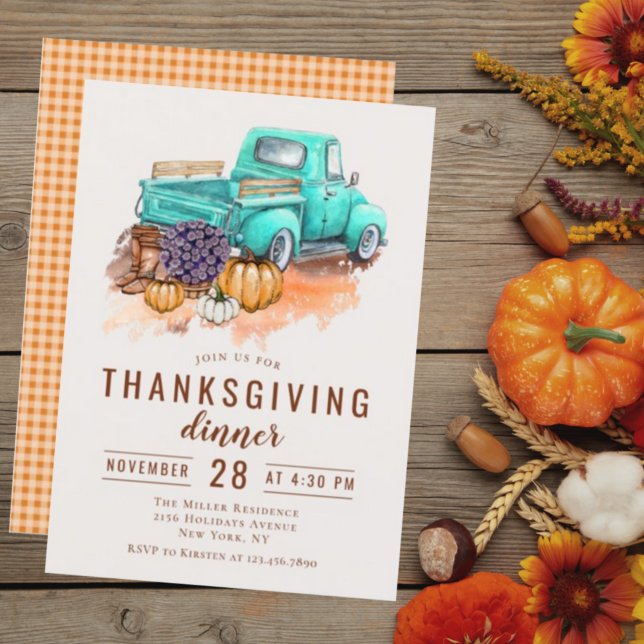 Invitation Dîner de Thanksgiving Camion de Ferme Rustique (Créateur téléchargé)