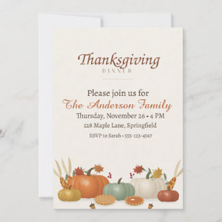 Invitation Dîner de Thanksgiving Citrouille Aquarelle