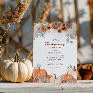 Invitation Dîner de Thanksgiving Citrouille Aquarelle Rustiqu