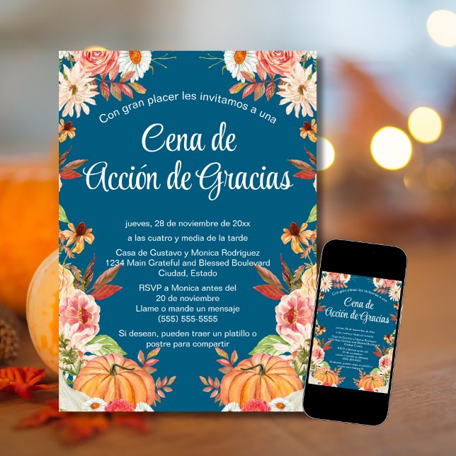 Invitation Dîner de Thanksgiving Citrouille Bleue (Créateur téléchargé)