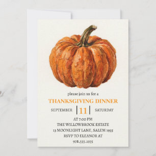 Invitation Dîner de Thanksgiving Citrouille et Feuilles d'Aut