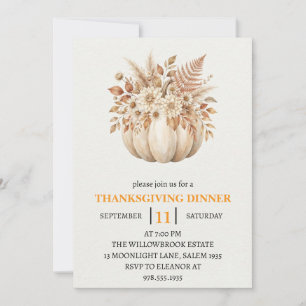 Invitation Dîner de Thanksgiving Citrouille et Feuilles d'Aut