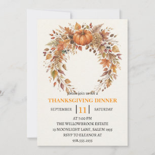 Invitation Dîner de Thanksgiving Citrouille et Feuilles d'Aut