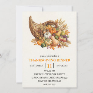 Invitation Dîner de Thanksgiving Citrouille et Feuilles d'Aut