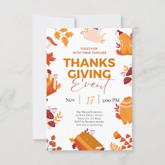 Invitation Dîner de Thanksgiving Citrouille et feuilles d'aut