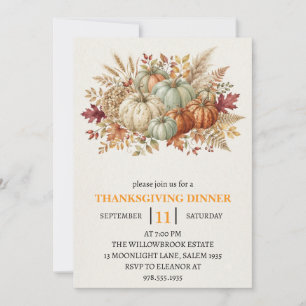 Invitation Dîner de Thanksgiving Citrouille & Feuilles d'Auto