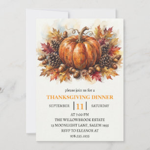 Invitation Dîner de Thanksgiving Citrouille & Feuilles d'Auto