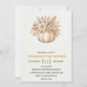 Invitation Dîner de Thanksgiving Citrouille & Feuilles d'Auto