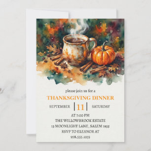 Invitation Dîner de Thanksgiving Citrouille & Feuilles d'Auto
