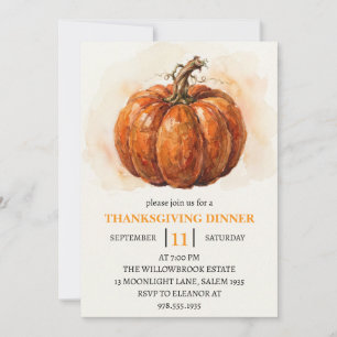 Invitation Dîner de Thanksgiving Citrouille & Feuilles d'Auto