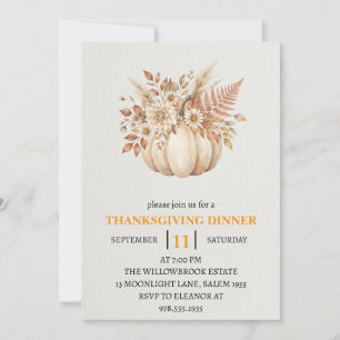 Invitation Dîner de Thanksgiving Citrouille & Feuilles d'Auto