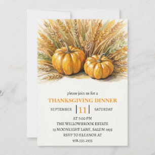 Invitation Dîner de Thanksgiving Citrouille & Feuilles d'Auto