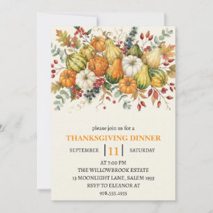 Invitation Dîner de Thanksgiving Citrouille & Feuilles d'Auto
