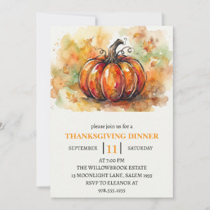 Invitation Dîner de Thanksgiving Citrouille & Feuilles d'Auto