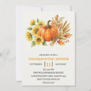Invitation Dîner de Thanksgiving Citrouille & Feuilles d'Auto