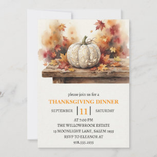 Invitation Dîner de Thanksgiving Citrouille & Feuilles d'Auto